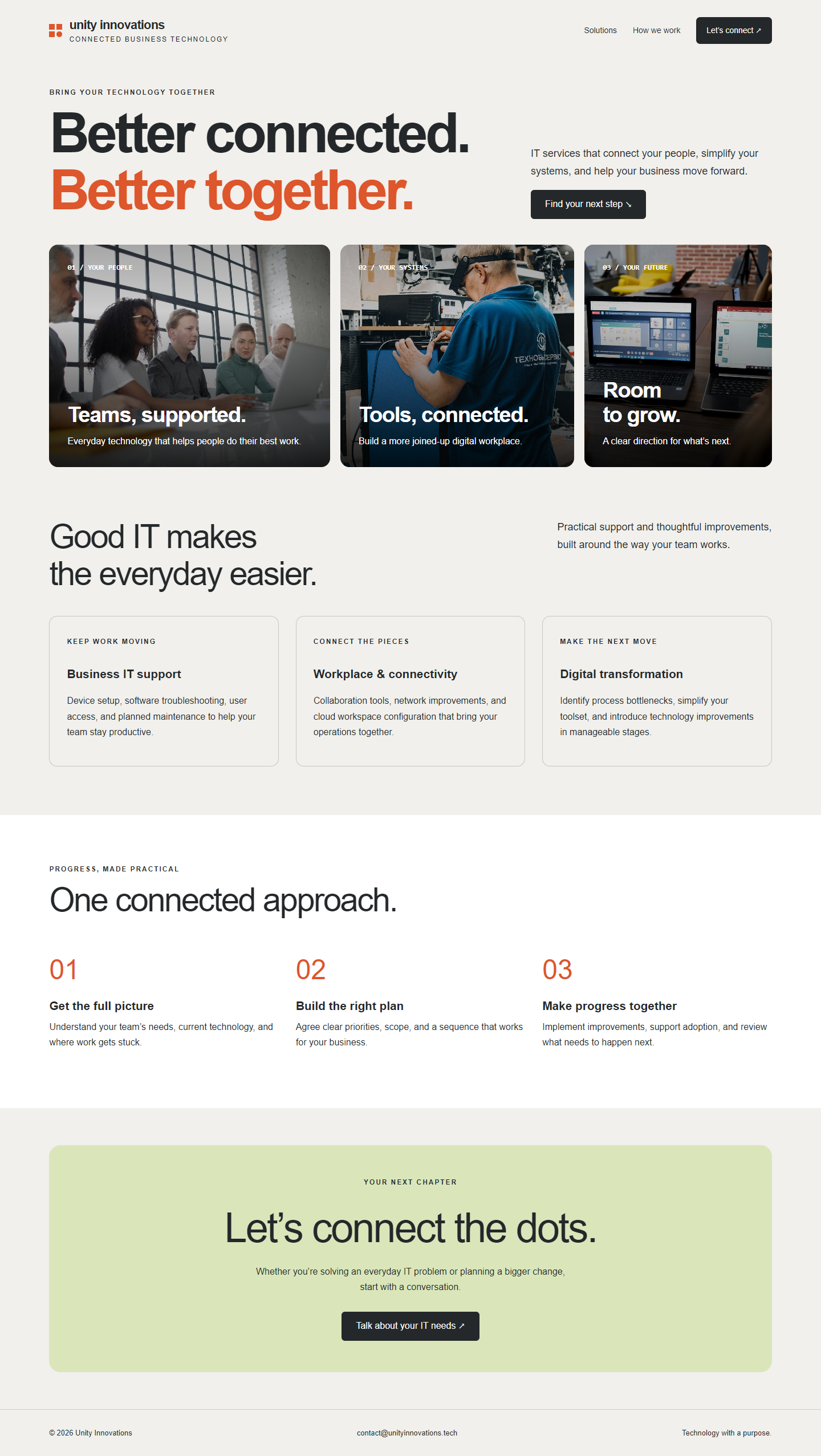 First-release desktop screenshot of the Unity Innovations website